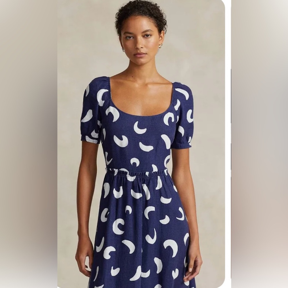 Polo by Ralph Lauren Indigo Blue Linen Tiered Midi Dress